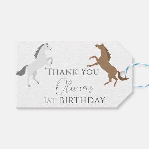 Cowgirl Horse 1st Birthday Thank You Gift Tags