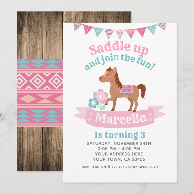 Cowgirl, Horse Birthday Invitation (Front/Back)