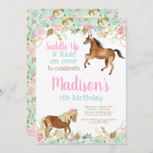 Cowgirl Horse Birthday Invitation