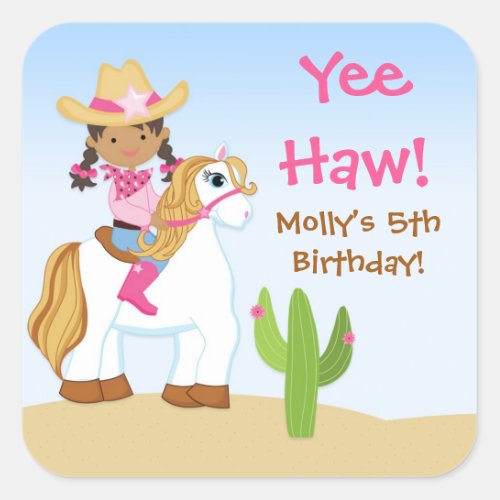 Cowgirl Horse Birthday Party Favor Sticker