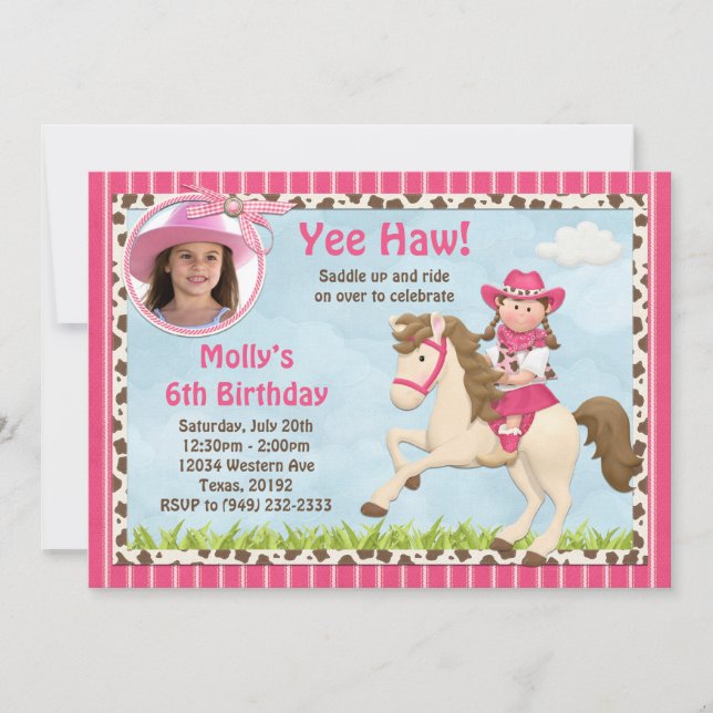 Cowgirl Horse Birthday Party Invitation (Front)