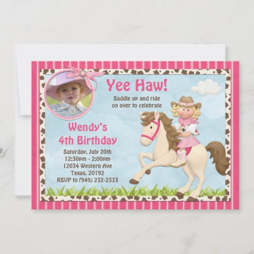 Cowgirl Horse Birthday Party Invitation