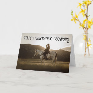 Cowgirl Horse Country Western Sunset Birthday  Card