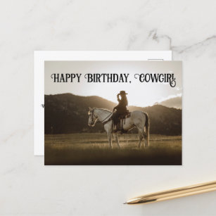 Cowgirl Horse Country Western Sunset Birthday Postcard