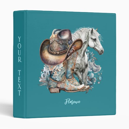 Cowgirl horse cowboy boots hat floral western  3 ring binder