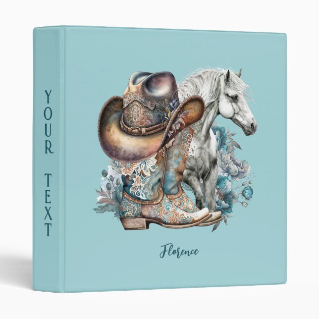 Cowgirl horse cowboy boots hat floral western  3 ring binder (Front/Spine)