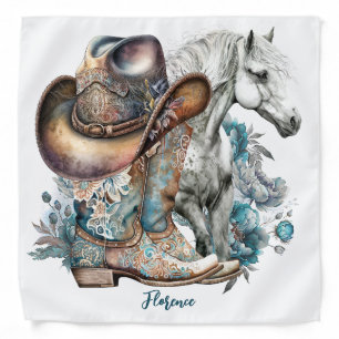 Cowgirl horse cowboy boots hat floral western bandana