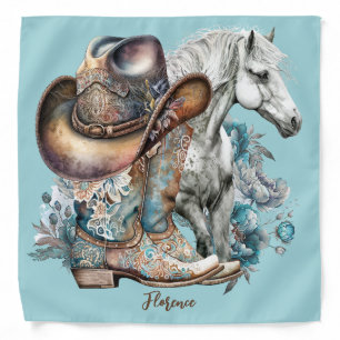 Cowgirl horse cowboy boots hat floral western  bandana