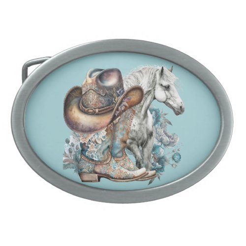 Cowgirl horse cowboy boots hat floral western  belt buckle