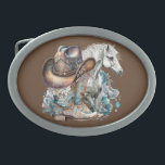 Cowgirl horse cowboy boots hat floral western  belt buckle<br><div class="desc">Cowgirl,  horse lover design with cowboy boots,  cowboy hat,  a beautiful horse,  turquoise flowers and personalized name or any text. Western,  country design.</div>