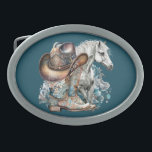 Cowgirl horse cowboy boots hat floral western  belt buckle<br><div class="desc">Cowgirl,  horse lover design with cowboy boots,  cowboy hat,  a beautiful horse,  turquoise flowers and personalized name or any text. Western,  country design.</div>