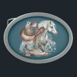 Cowgirl horse cowboy boots hat floral western  belt buckle<br><div class="desc">Cowgirl,  horse lover design with cowboy boots,  cowboy hat,  a beautiful horse,  turquoise flowers and personalized name or any text. Western,  country design.</div>