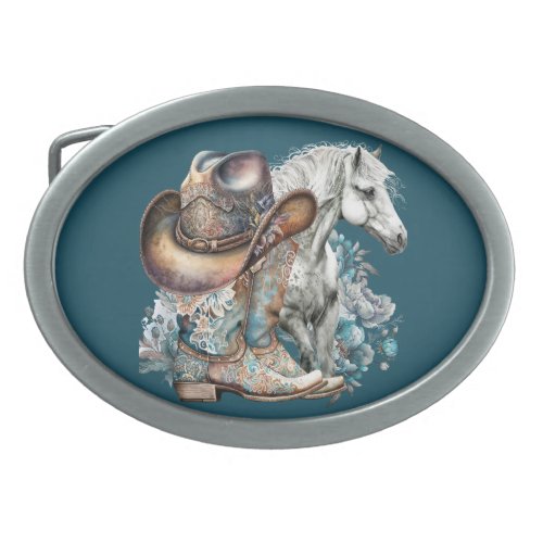 Cowgirl horse cowboy boots hat floral western  belt buckle