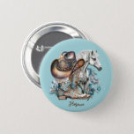 Cowgirl Horse Cowboy Boots Hat Floral Western  Button at Zazzle