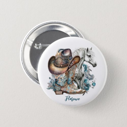 Cowgirl horse cowboy boots hat floral western  button