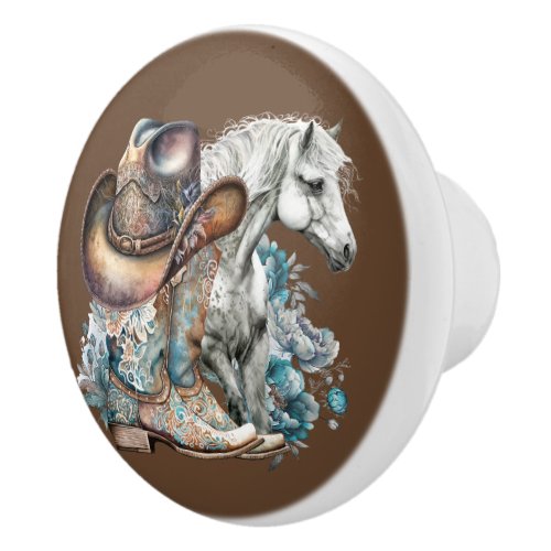 Cowgirl horse cowboy boots hat floral western  ceramic knob