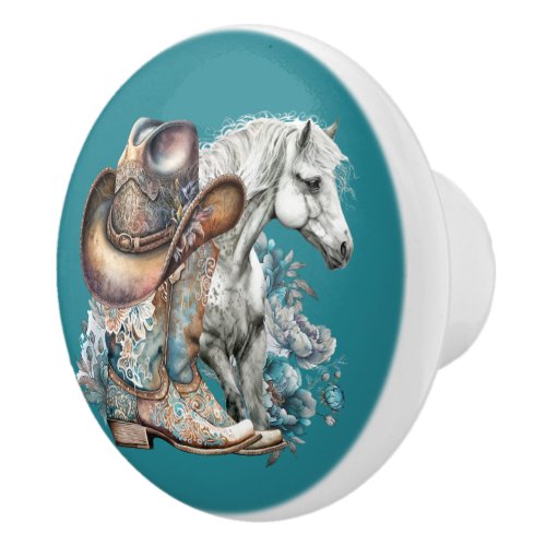 Cowgirl horse cowboy boots hat floral western  ceramic knob