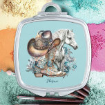 Cowgirl Horse Cowboy Boots Hat Floral Western  Compact Mirror at Zazzle