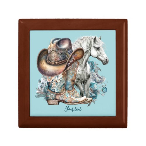 Cowgirl horse cowboy boots hat floral western  gift box
