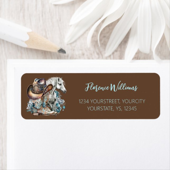 Cowgirl horse cowboy boots hat floral western  label (Insitu)