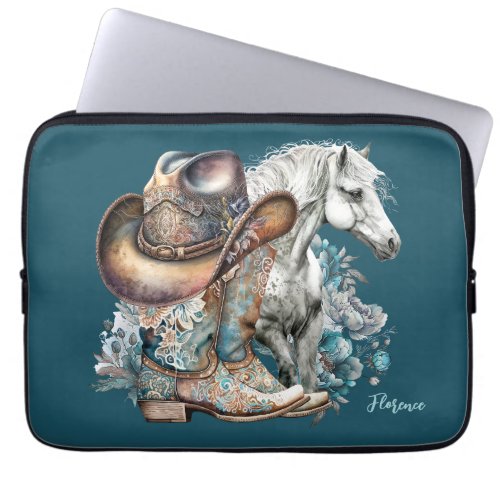 Cowgirl horse cowboy boots hat floral western  laptop sleeve