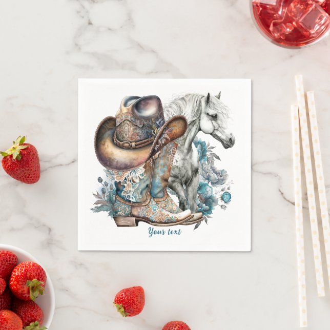 Cowgirl horse cowboy boots hat floral western  napkins (Insitu)