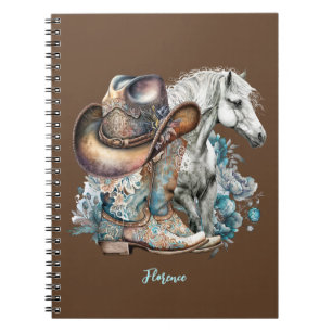 Cowgirl horse cowboy boots hat floral western notebook
