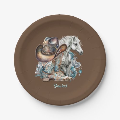 Cowgirl horse cowboy boots hat floral western  paper plates