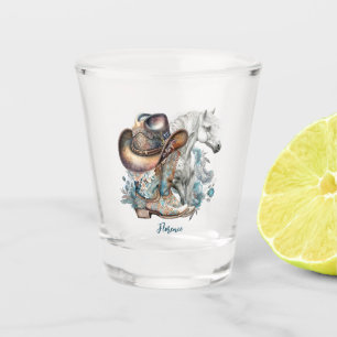 Cowgirl horse cowboy boots hat floral western shot glass