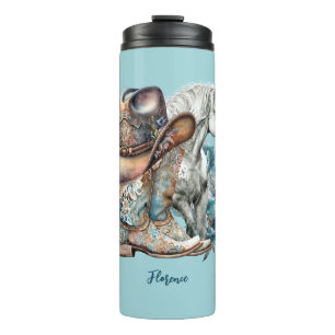 Cowgirl horse cowboy boots hat floral western thermal tumbler
