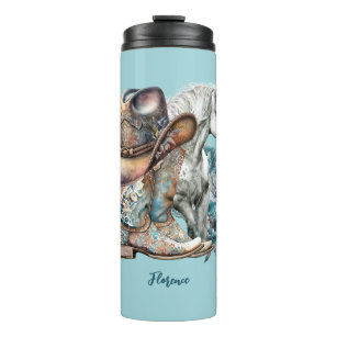 Cowgirl horse cowboy boots hat floral western  thermal tumbler