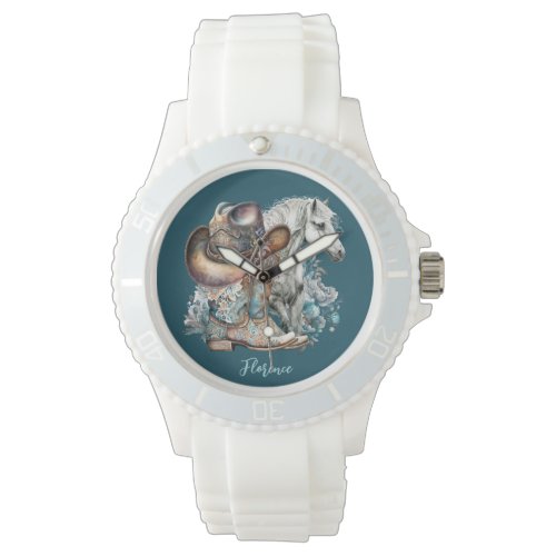 Cowgirl horse cowboy boots hat floral western  watch