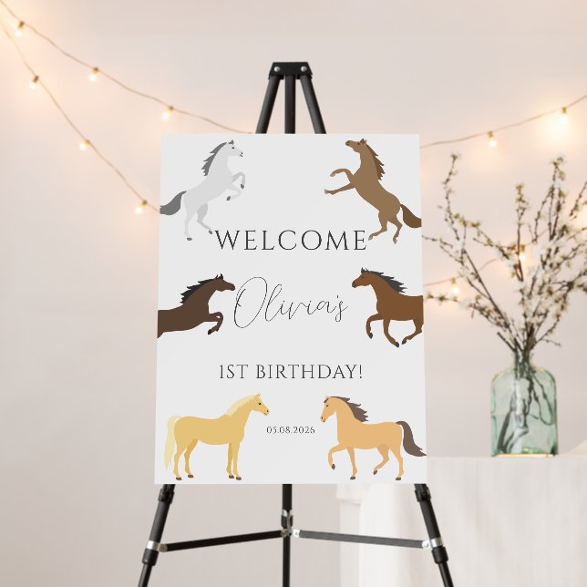 Cowgirl Horse Equestrian 1st Birthday Welcome Foam Board (In Situ (Stand))