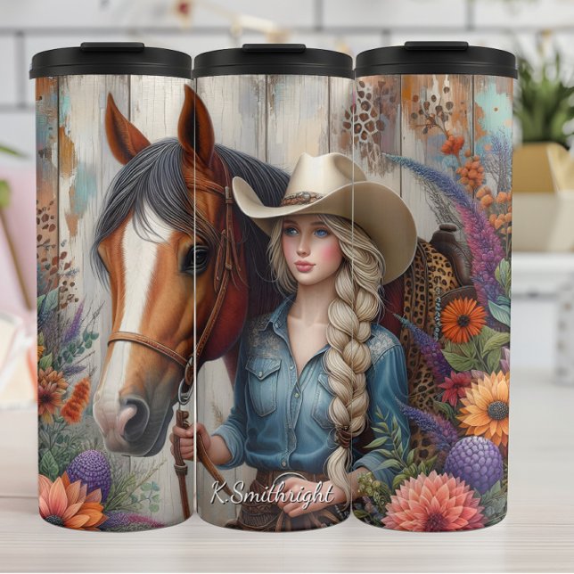 Cowgirl Horse Floral Rustic Charm Thermal Tumbler (Creator Uploaded)