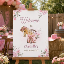 Cowgirl Horse Floral Western Birthday welcome sign