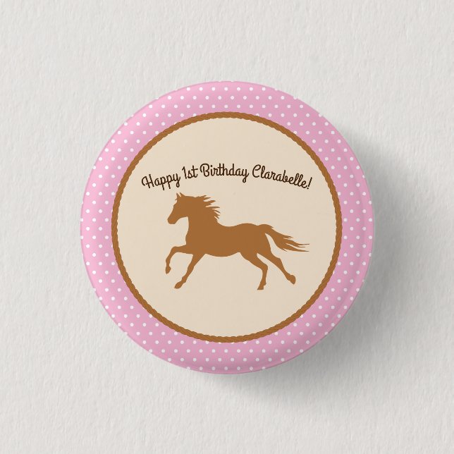 Cowgirl Horse Kid Girl's Birthday Party Theme Button (Front)