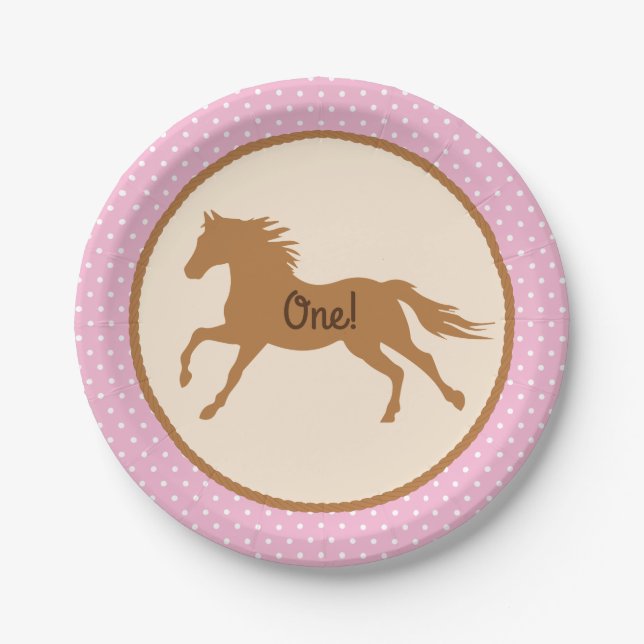 Cowgirl Horse Kid's Birthday Party Paper Plates (Front)