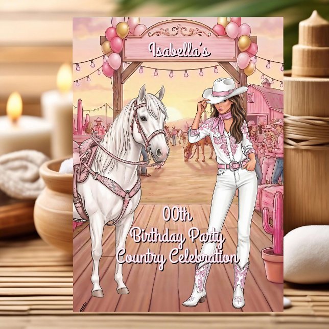 Cowgirl Horse Pink White Ranch Birthday Party BR Invitation (Creator Uploaded)