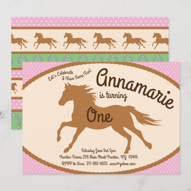 Cowgirl Horse Pony Birthday Invitations (Front/Back)