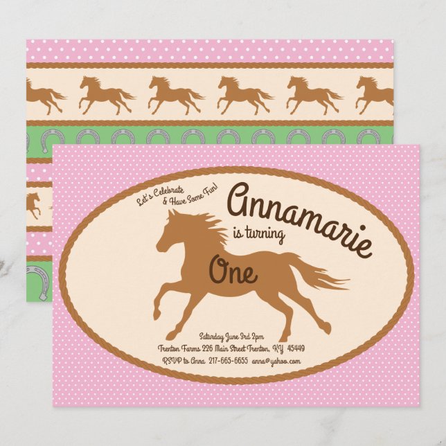 Cowgirl Horse Pony Birthday Invitations (Front/Back)
