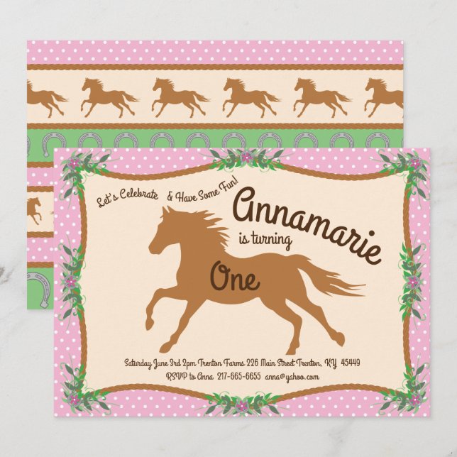 Cowgirl Horse Pony Birthday Invitations (Front/Back)