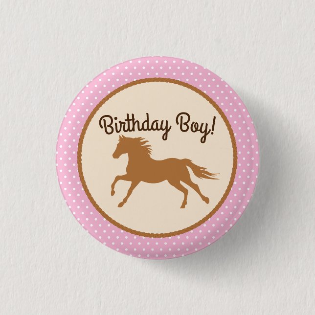 Cowgirl Horse Pony Cute 1st Birthday Party Theme Button (Front)