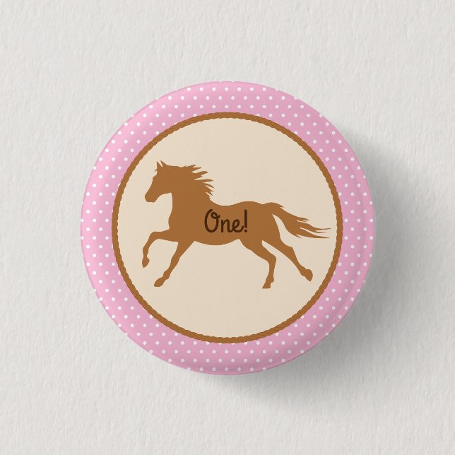 Cowgirl Horse Pony Cute 1st Birthday Party Theme Button (Front)