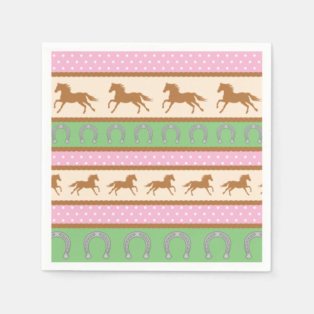 Cowgirl Horse Pony Cute 1st Birthday Party Theme Napkins (Front)
