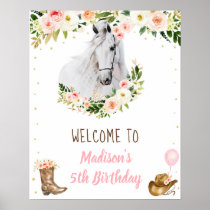 Cowgirl Horse Pony Floral Birthday Welcome Poster