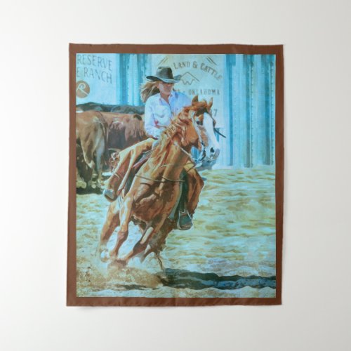 Cowgirl Horse Rodeo_Wall Tapestry brown colorful Tapestry