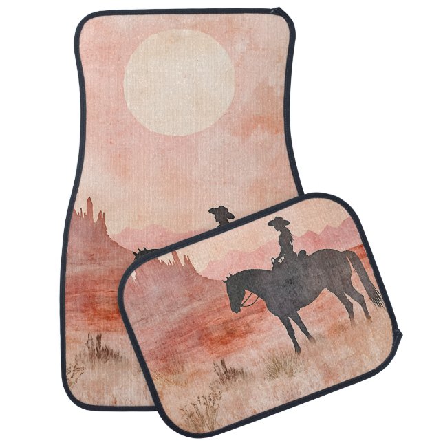 Cowgirl & Horse Southwestern Sunset Scene Car Floor Mat (Set)