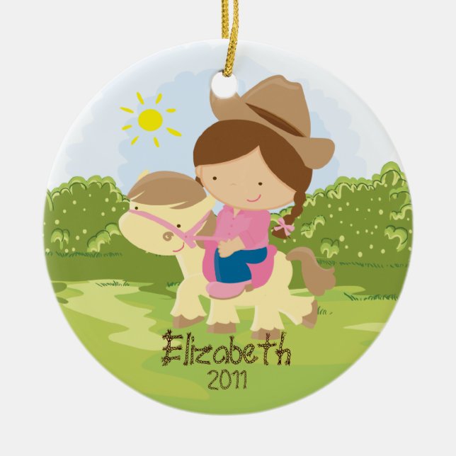 Cowgirl Horseback Rider  Christmas Ornament Girl (Front)