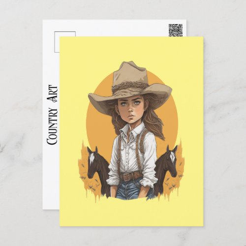Cowgirl Horses Sunset Country Western Girl Wear Postcard
