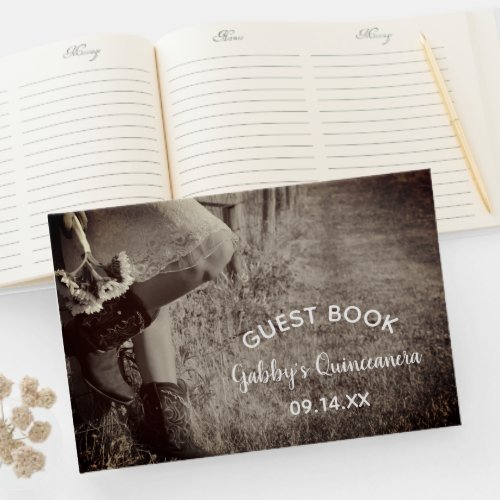 Cowgirl in Boots with Sunflowers Quinceanera Guest Book